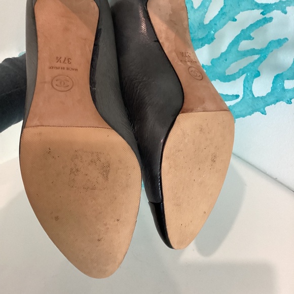 Chanel Black & Gray Patent Leather Interlocking CC Logo Ankle Boots Size 37.5 - Picture 11 of 16